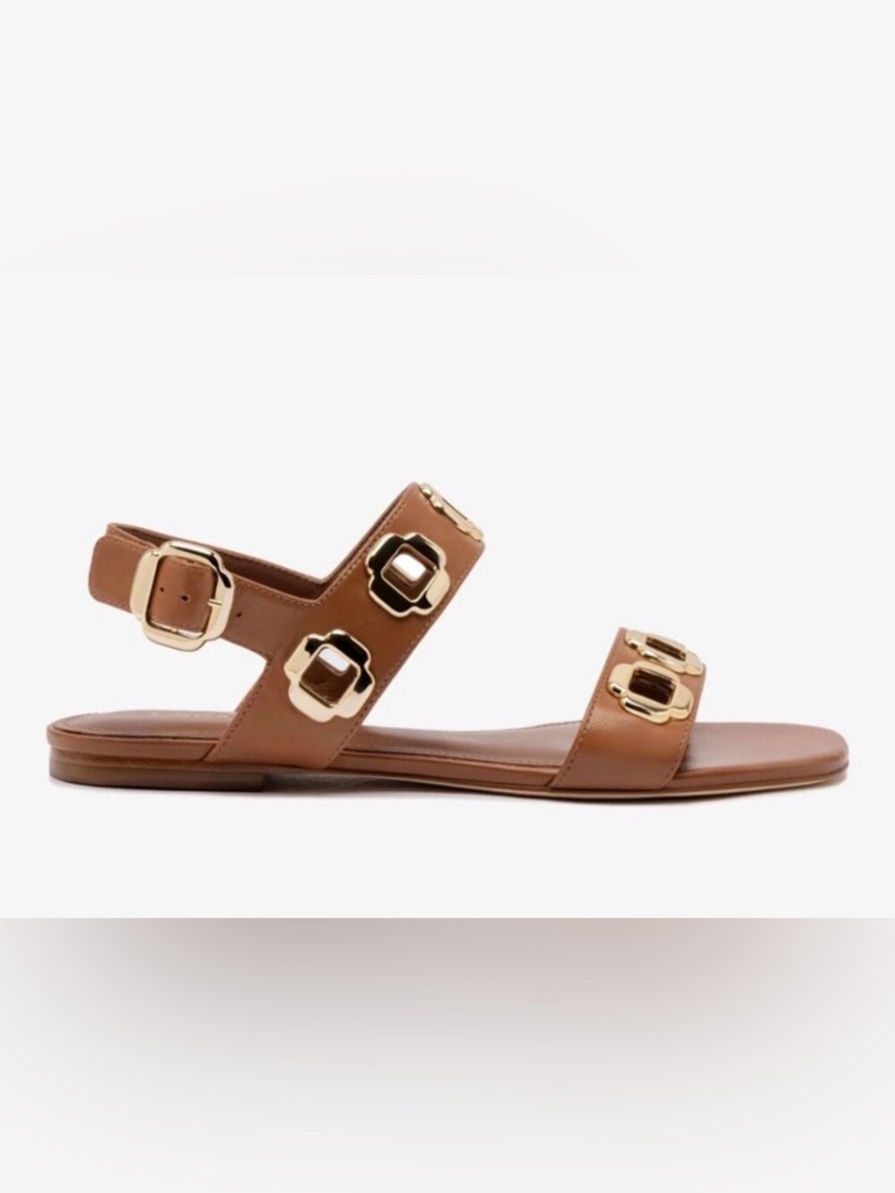 Larroude Milan Flat Sandal in Caramel Leather - Picture 2 of 11
